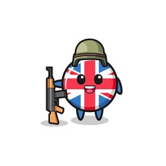 cute united kingdom flag mascot as a soldier