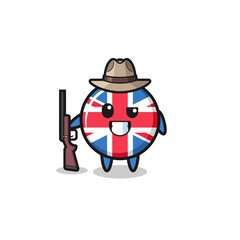 united kingdom flag hunter mascot holding a gun