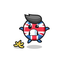 united kingdom flag cartoon is slip on a banana peel