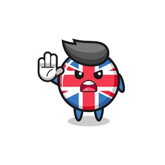 united kingdom flag character doing stop gesture