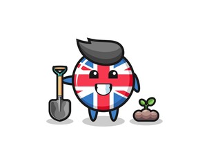 cute united kingdom flag cartoon is planting a tree seed