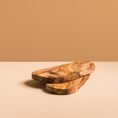 Background for products cosmetics, food or jewellery. Round, cylinder shape wood podium. Front view.	
