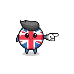 united kingdom flag mascot with pointing right gesture