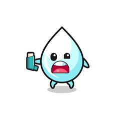 milk drop mascot having asthma while holding the inhaler
