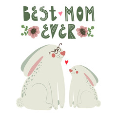 Best mom card with bunnies and frlowers