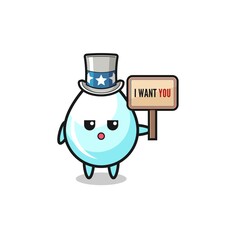 Fototapeta premium milk drop cartoon as uncle Sam holding the banner I want you