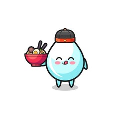 milk drop as Chinese chef mascot holding a noodle bowl