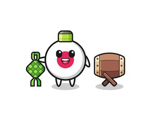 japan flag muslim character are celebrating Eid Al Fitr