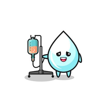 cute milk drop character standing with infusion pole