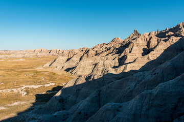 Fototapeta na wymiar Wide landscape and sandstone hills in the Badlands National Park