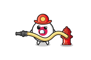 japan flag cartoon as firefighter mascot with water hose