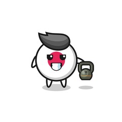 japan flag mascot lifting kettlebell in the gym