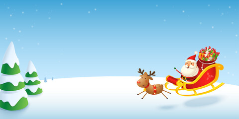 Obraz na płótnie Canvas Santa Claus sleight banner - winter landscape