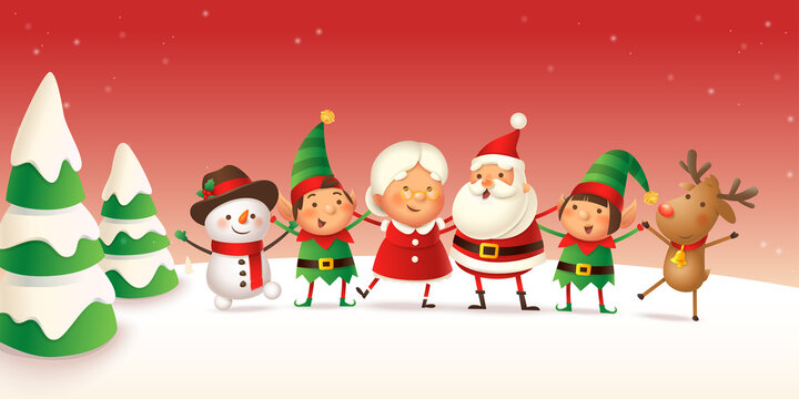 Santa Claus and friends celebrate Christmas holidays - banner - winter landscape