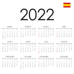 calendar for the new year 2022 in Spanish with flag. vector illustration