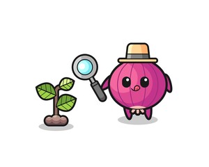 cute onion herbalist researching a plants