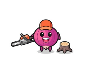 onion lumberjack character holding a chainsaw