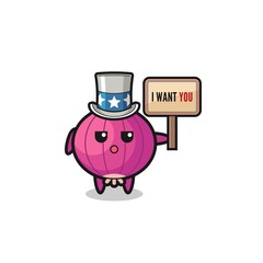 onion cartoon as uncle Sam holding the banner I want you