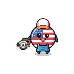 the woodworker united states flag mascot holding a circular saw