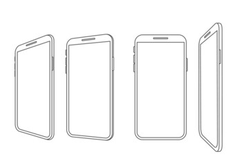 set of modern phones in linear style. mobile smartphone flat icon.