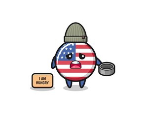 cute united states flag beggar cartoon character