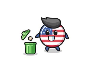 illustration of the united states flag throwing garbage in the trash can