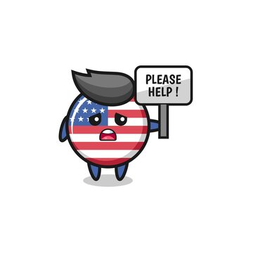 cute united states flag hold the please help banner