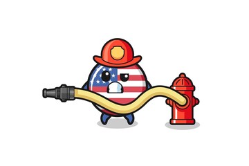 united states flag cartoon as firefighter mascot with water hose
