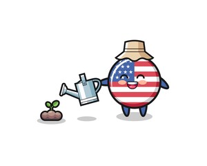 cute united states flag is watering plant seeds