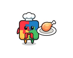 puzzle fried chicken chef cartoon character