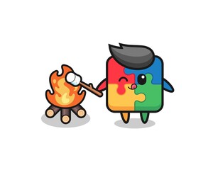 puzzle character is burning marshmallow