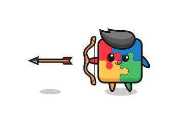 illustration of puzzle character doing archery