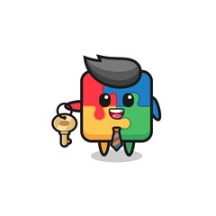 cute puzzle as a real estate agent mascot