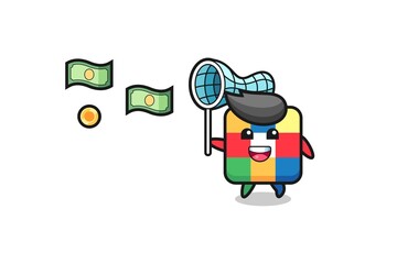 illustration of the cube puzzle catching flying money