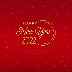 Fototapeta na wymiar Happy new year 2022 with gold text and red background for social media post