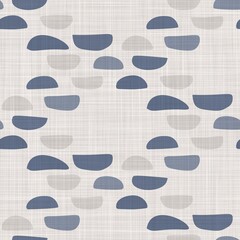 Seamless french farmhouse geo linen printed fabric background. Provence blue gray pattern texture. Shabby chic style woven background. Textile rustic scandi all over print effect.  - 469401867