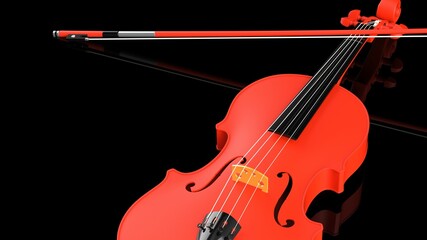 Fototapeta premium Orange-Gold classic violin on black plate under spot lighting background. 3D sketch design and illustration. 3D high quality rendering.