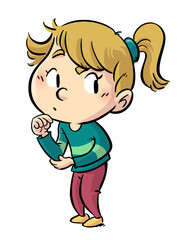 Illustration of concentrated little girl thinking