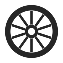 Wooden wheel black vector icon.Black vector illustration wagon. Isolated illustration of wooden wheel of wagon icon on white background.