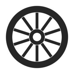 Wooden wheel black vector icon.Black vector illustration wagon. Isolated illustration of wooden wheel of wagon icon on white background.
