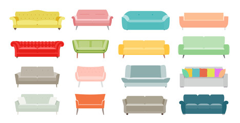 Collection of sofa illustration. Sofa vector Icons. Furniture design. Comfortable couch collection for interior design.