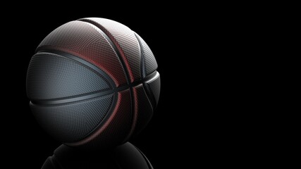 Metallic Dark Green-Blown Basketball Design Background.  3D illustration. 3D CG. High quality rendering.