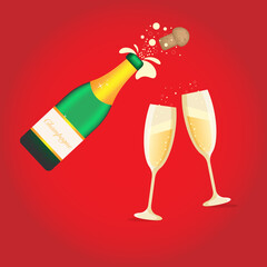 champagne bottle and glasses new year christmas celebration vector 