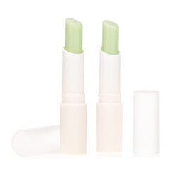 Set of Glossy lip balm stick isolated on a white background.