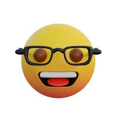 3d illustration laughing face emoticon wearing clear glasses