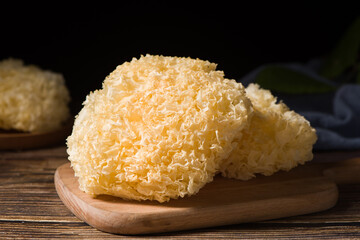 dry tremella on wood background