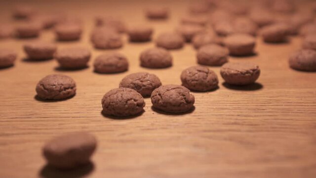 The Netherlands culture: pepernoten. Rolling into view. Shallow depth of view. slow motion.