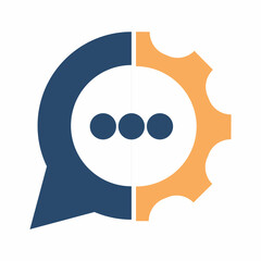 Chat bubble logo design combined with gear. Automation chat logo concept design.