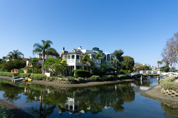 Fototapeta na wymiar Residential area of Venice Beach Canal in Los Angeles, California.