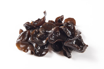 wet black fungus on white background.